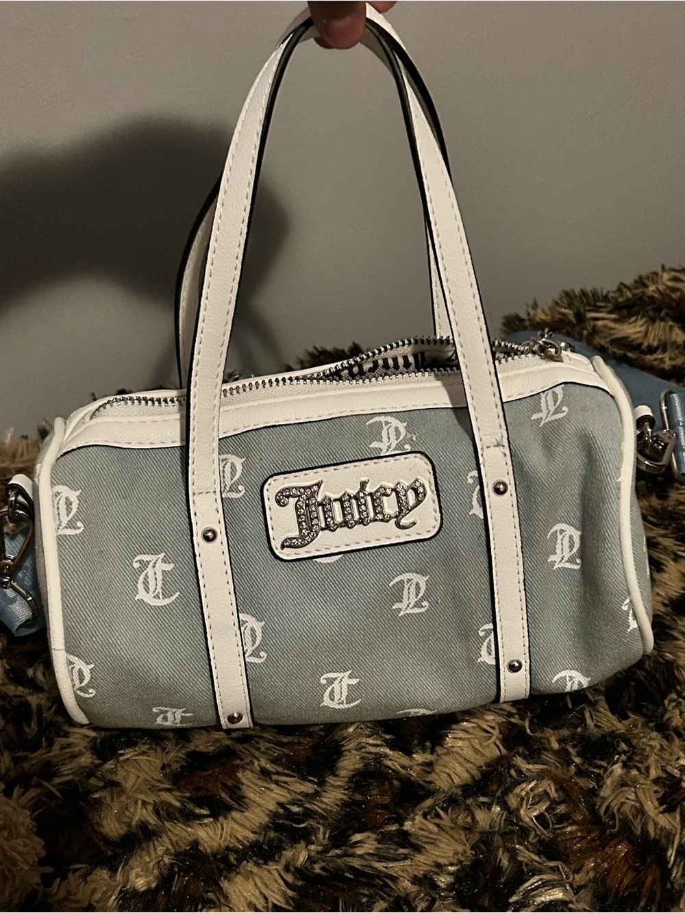 Juicy Couture Powder Blue Mini Satchel with White Trim and Logo Plaque